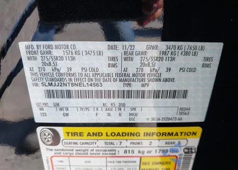 2022 Lincoln Navigator Standard z USA, uszkodzony, nr VIN 5LMJJ2NT8NEL14563